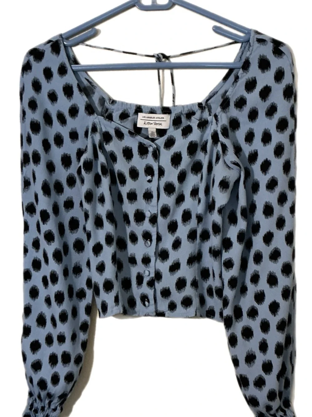 & Other Stories Blue and Black Polka Dot Button-Front Blouse - Picture 1 of 11